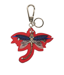 Christian Dior Dragonfly Keychain, Leather, Red/Blue, MII, 2*